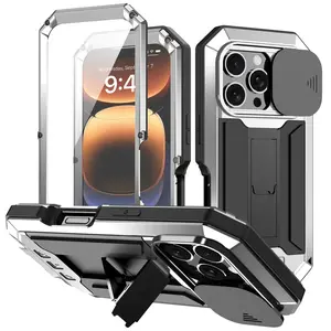 Rugged Metal Phone Case For iPhone 16e 15 14 Plus 13 Pro Max Heavy Military Shockproof Shell Slide Camera Cover Screen Protect