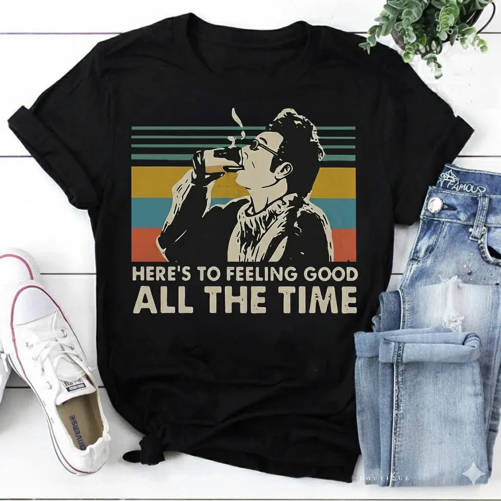 Here's To Feeling Good All The Time Kramer Seinfeld Vintage Retro T-Shirt, Cosmo Kramer Shirt, 80s Movie Tee