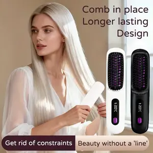 Portable Cordless Hair Straightener Brush, Rapid, Hot Comb Hair Straightener for Women, Lightweight, Type-C Charging Port, Anti-Scald, Lightweight, USB Rechargeable Daily