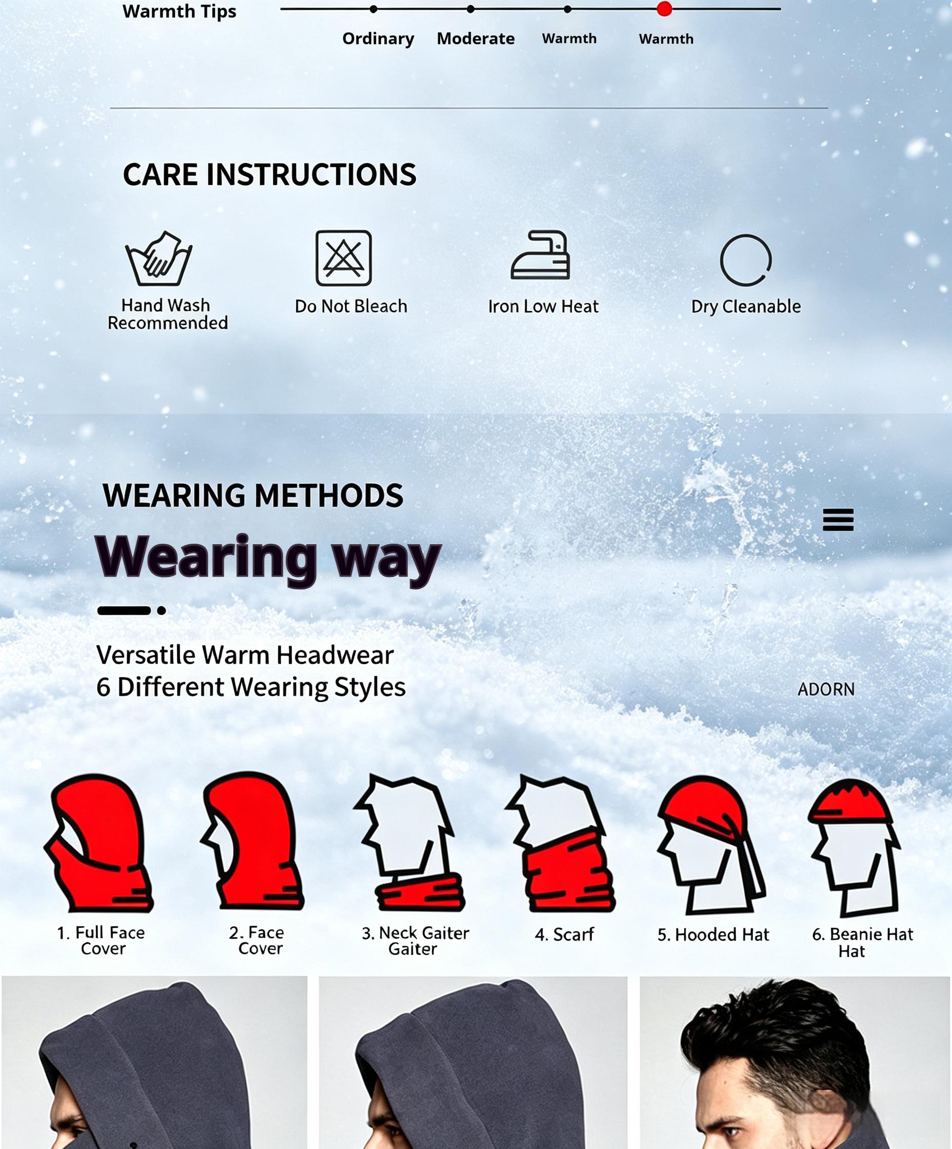 Adjustable winter cycling face mask/headgear, dustproof and warm design, suitable for skiing and outdoor sports, made with windproof fleece and thickened warm fleece face and neck warmer.