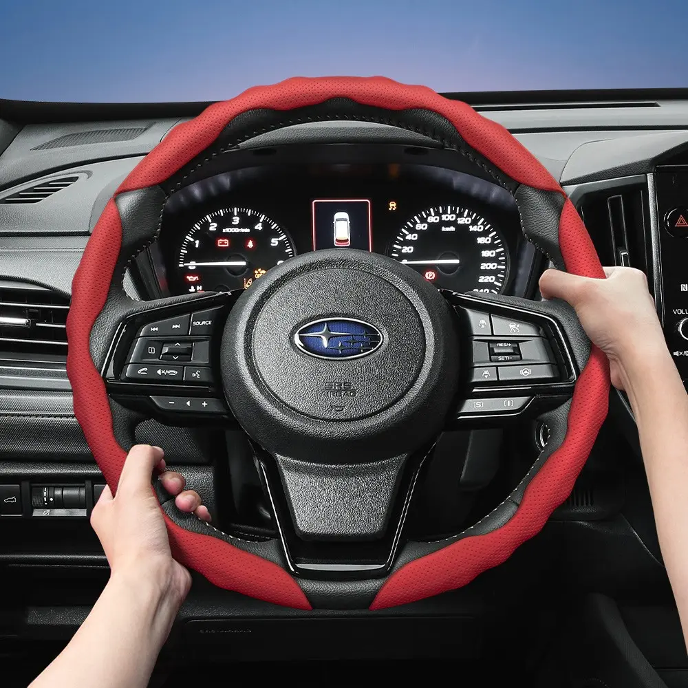 For Subaru Steering wheel cover, Car accessories, Steering wheel protector, breathable PU leather segmented snap-on design sporty wave pattern anti-slip and wear-resistant All-Season Use compatible with Crosstrek/XV/Forester/Outback/Ascent
