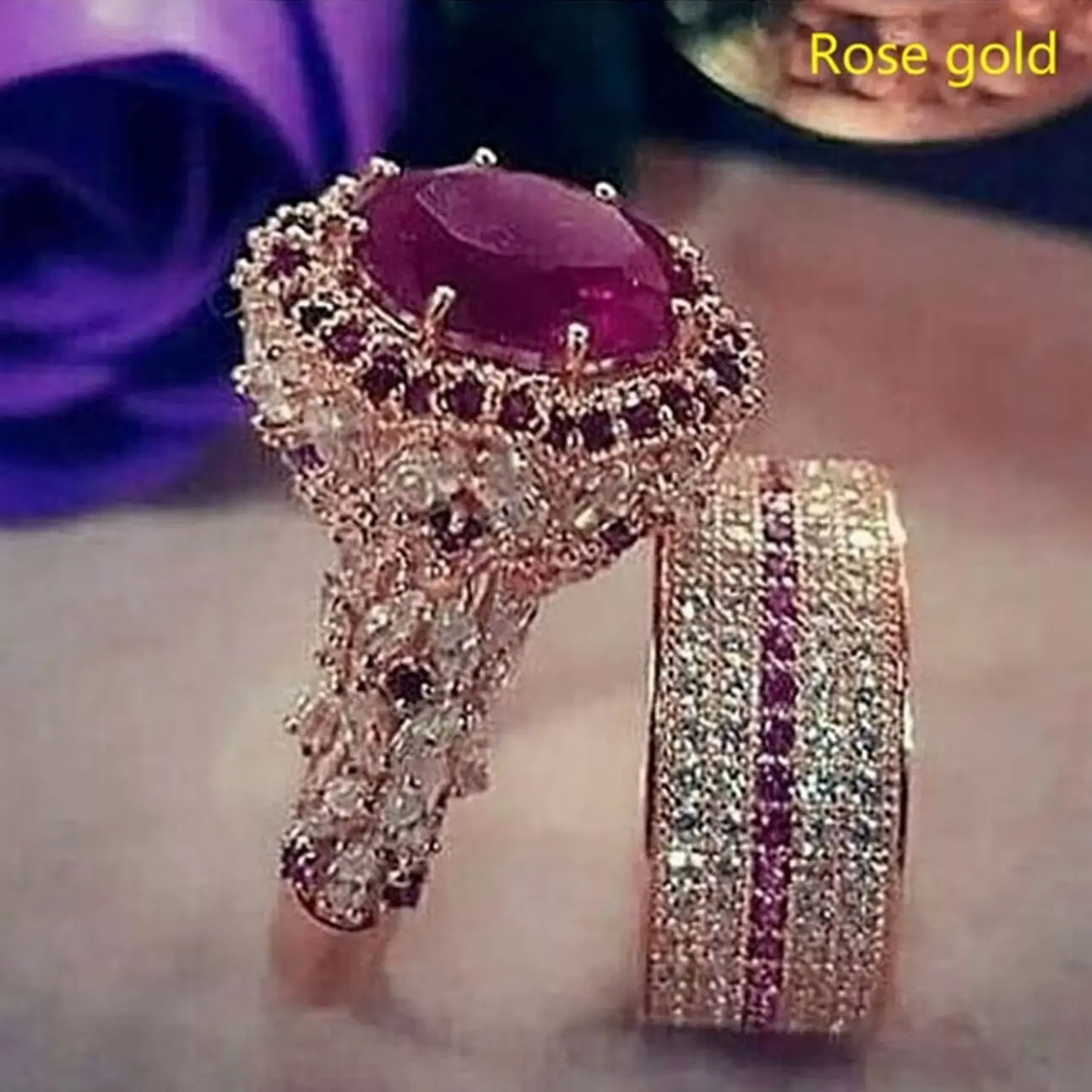 Luxury Princess Ring Set, Cubic Zircon Bridal Wedding Band Jewelry for Women