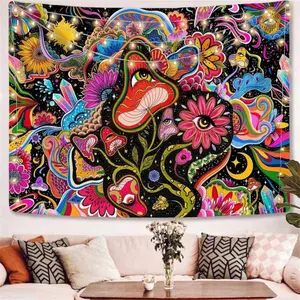 1pc Floral Mushroom Tapestry, Hippie Sun And Moon Tapestry Bohemian Celestial Tapestry Aesthetic Tapestries Wall Tapestry For Bedroom Medieval Tapestry For Bedroom And Living Room Decor Sun And Moon, Can Be Used As Sofa Cover, Wall Hanging, Photo Backdrop
