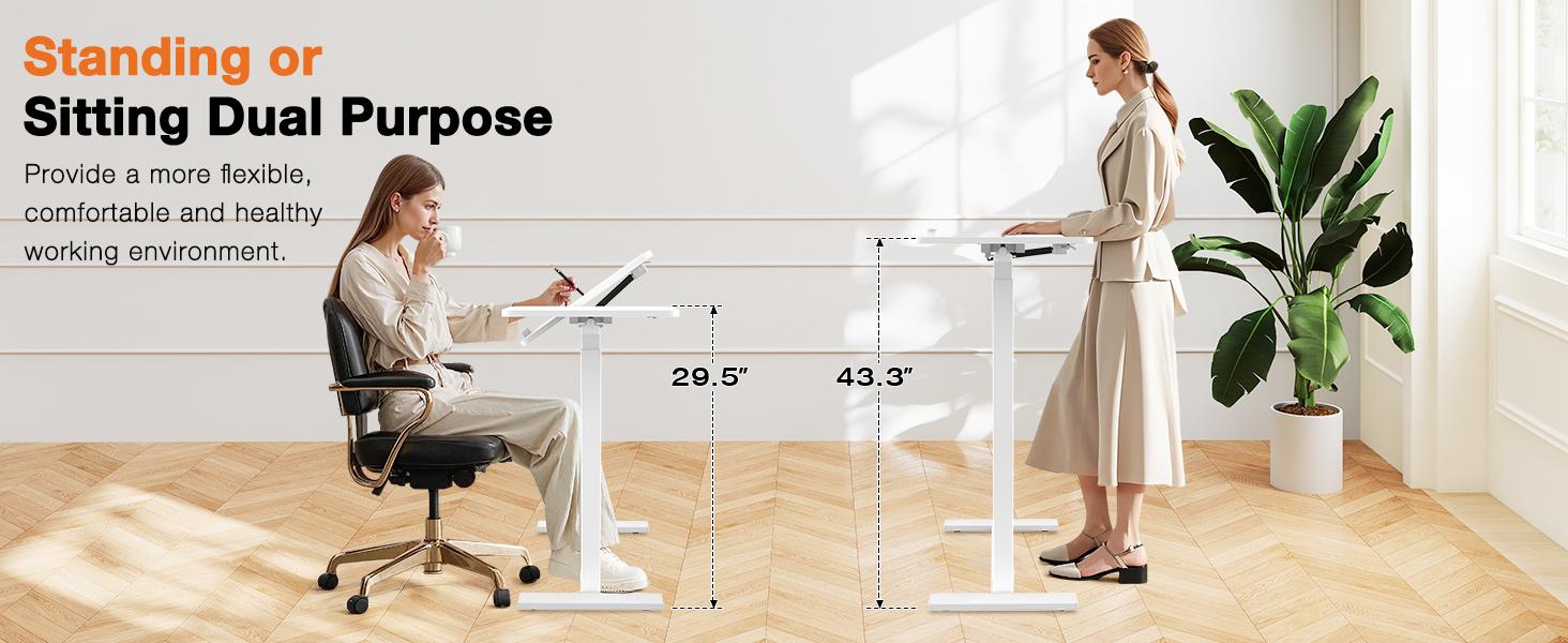 Overbed Bedside Table with Wheels, Mobile Standing Stand Up Rolling, Adjustable Height Tray, Side Computer Workstation for Home, Office Use