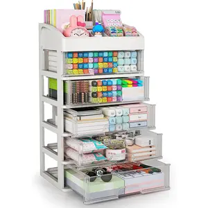 Desk Organizer with Drawers, 5 Drawers Storage Organizer, Desktop Storage Drawers for Office Supplies, Plastic Stationary Organizer, Makeup Organizer, Desk Storage Box for Office, School, Home