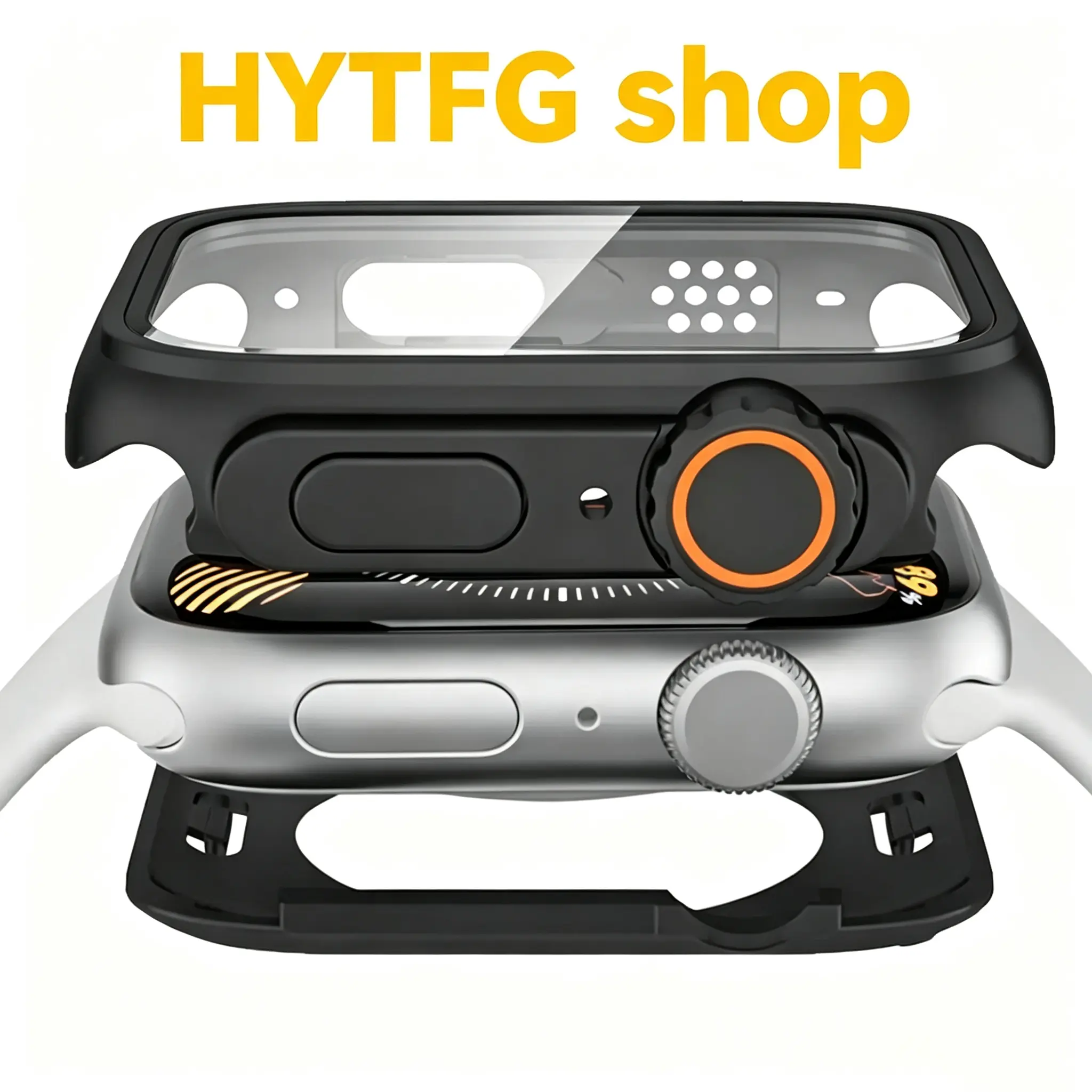 2‑Piece Protective Case & Watch Band Combo, Rugged Hard PC Full‑Body Cover With Metal‑Connector Strap, Heavy‑Duty Adjustable Accessory Compatible with Apple Watch 40‑46mm, For Summer Outdoor Sports & Daily Use (Apple Watch NOT INCLUDED)