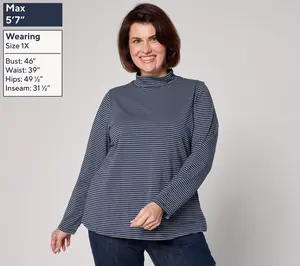 Denim & Co. Lurex Stripe Jersey Mock Neck Top