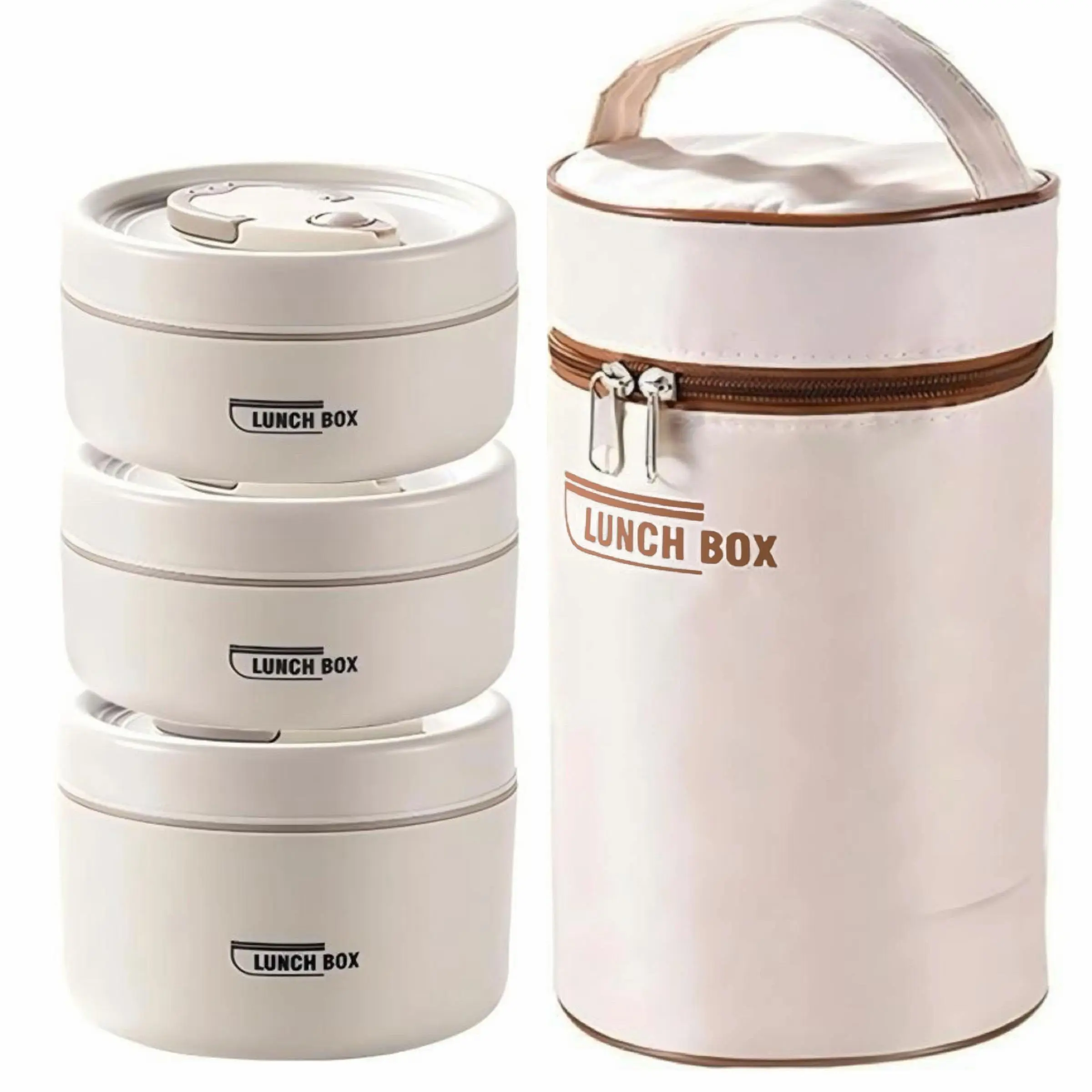 Portable Insulated Food Lunch Container Set, 3 Counts Thermal Lunch Boxes & 1 Count Insulated Bag, 3 Separate Stackable Lunch Container for Adult & Ki