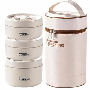portable insulated food lunch container set, 3 counts beige thermal durable lunch box & 1 count insulated bag, modern travel 3 separate stackable lunch container for adult & kids, insulated bento box, leakproof lunch compartment, kitchenware, snack box