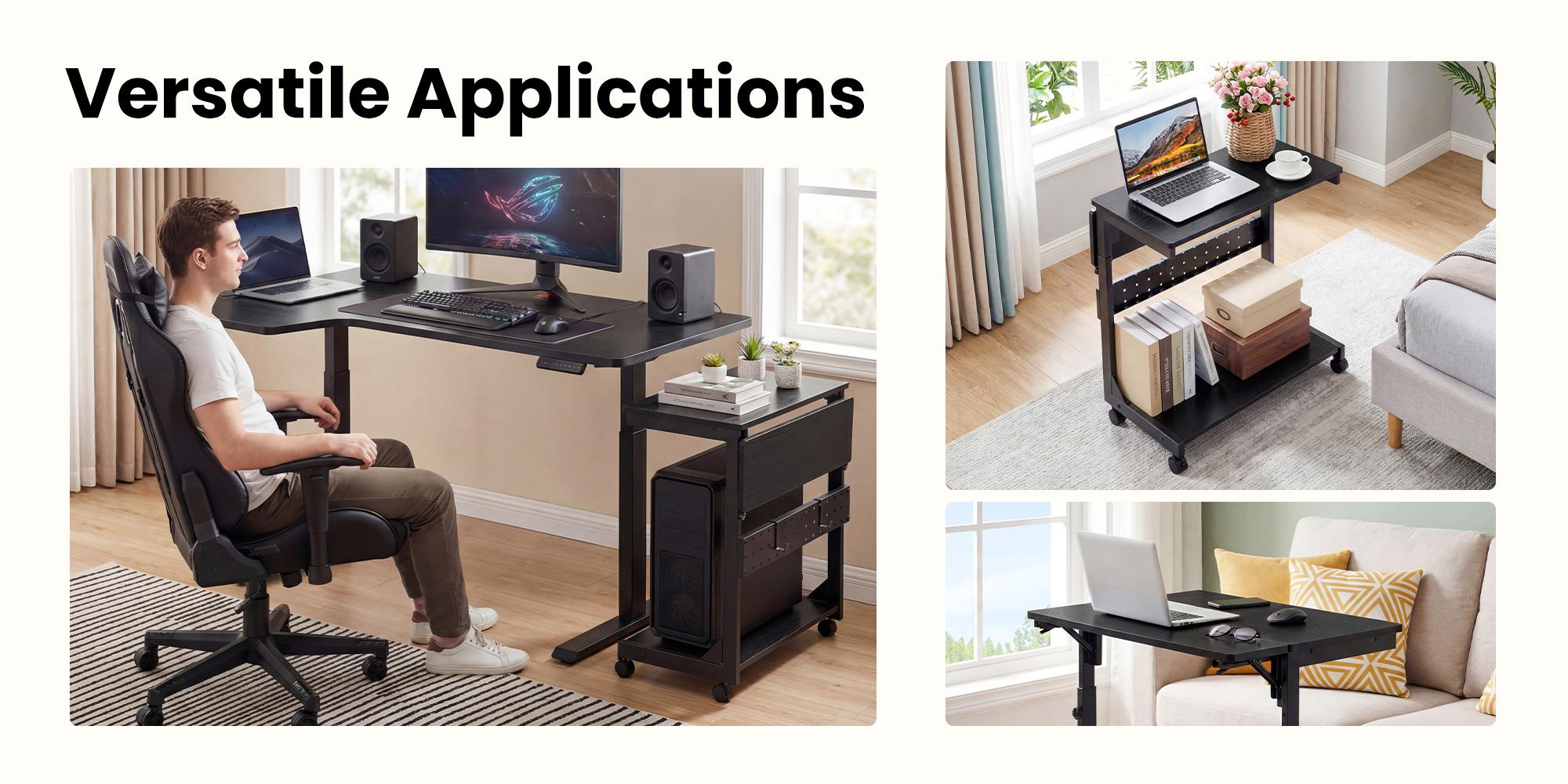 Height Adjustable PC Stand Computer Cart, Side Table with Wheels, 2-Tier Tower Stand Height Adjustable PC Stand Computer Cart, Side Table with Wheels, 2-Tier Tower Stand