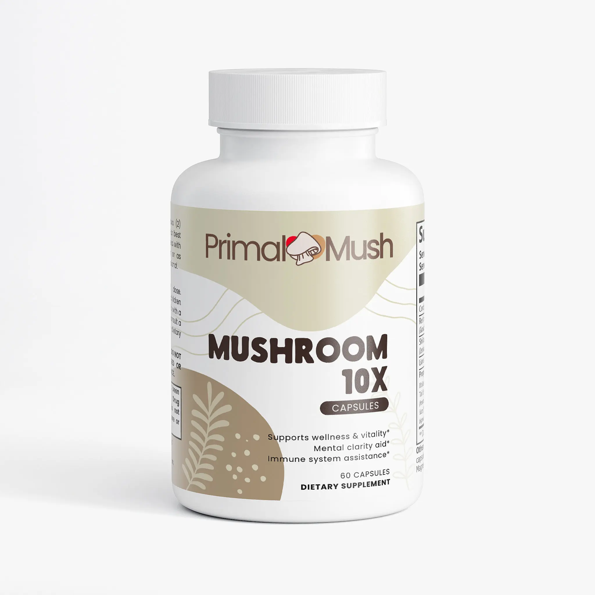 Primal Mush Functional Mushroom Complex 10X - 60 Capsules with Cordyceps, Reishi, Lion's Mane for Brain Health & Immunity Support - Healthcare