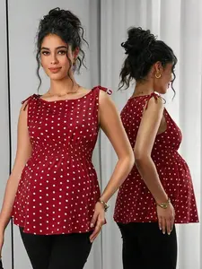 DAISY x Momance Maternity Summer Casual Polka Dot Print Drawstring Waist Camisole
