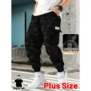 Men's Plus-Size Loose-Fitting Camouflage Cargo Sporty Joggers - Heavy-Duty Polyester Blend Lightweight Breathable Trousers, Multi-Pocket Vintage Camo, Regular Tapered Fit, Ideal for Hunting & Casual Outdoor Activities, All Seasons