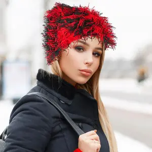 Men Women Distressed Y2K Knitted Beanie Fuzzy Winter Hats Thick Warm Beanies Skull Knit Snow Hats for Outdoor Ski