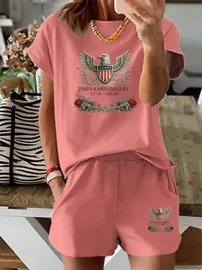 Women's Summer Short Sleeve Set, Regular Fit Plain Design, Casual Style, Ideal for Daily Wear & Leisure Activities