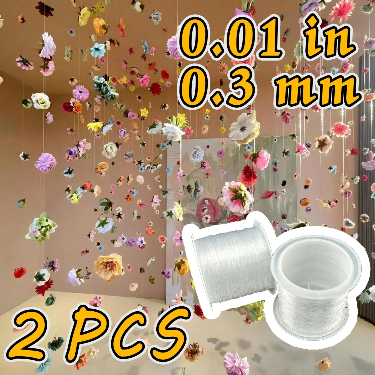 2 PCS Heavy Duty 0.3mm Transparent Non-Stretch Nylon Line Invisible Clear String Suitable for Festival Ornament Hanging, Fish Tank Plant Fixing, Balloon Wrapping, Jewelry Making and Craft Projects
