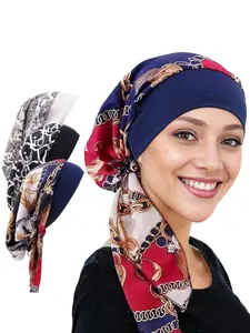 Women's Rural Style Print Elastic Silk Scarf, Versatile Satin Silk Headband Sleep Cap, Comfortable Fashion Hair Accessory