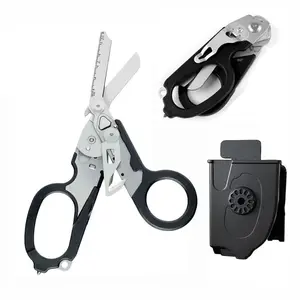 Stainless Steel Tactical Folding Scissors, Multifunctional Durable Outdoor Tool with Tape Cutter & More, Portable Scissors for Outdoor, Heavy Duty, Industrial, Cutting