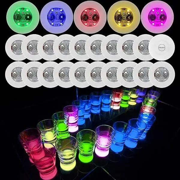 25 Pcs Colorful Transparent LED Drink Coaster Set, White Light-Up Bar Coasters for Bottles, Glasses, Party Decor