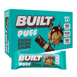 BUILT Bar Puff Protein Bar, Cookie Dough Chunk, Protein Packed Snack, Collagen, 160 calories, 12 Count Box