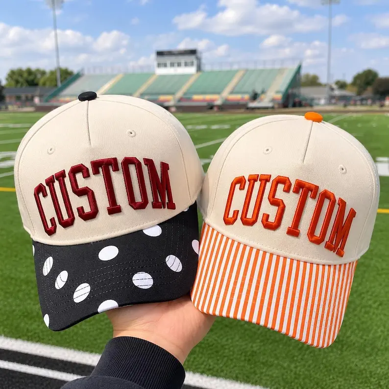Custom Stripe Polka Dot Embroidered Hat, Personalized 3D Puff Baseball Cap, Customized Name Logo Text Monogram Gift