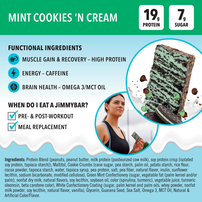 JiMMYBAR! Protein Variety Pack - 20g Protein, Creatine, Collagen, Caffeine, Omega-3s, MCT Oil for Brain Health - Real Peanuts, Chocolate, Strawberry, Vanilla Snack/Meal