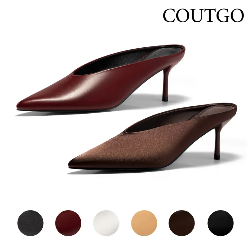 Coutgo Women's Plain Lightweight Faux Leather Pointed Toe Slip-On High Heel Mules - Rubber Sole Ankle-Cut Dress Shoes for Women, Ideal for Formal Holiday Occasions