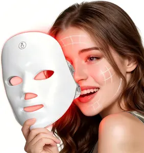 New seven-color LED red light skin-renewing face mask, providing simultaneous soft light care for face and neck, rechargeable and ergonomically designed, perfect for skin care at home or on the go.