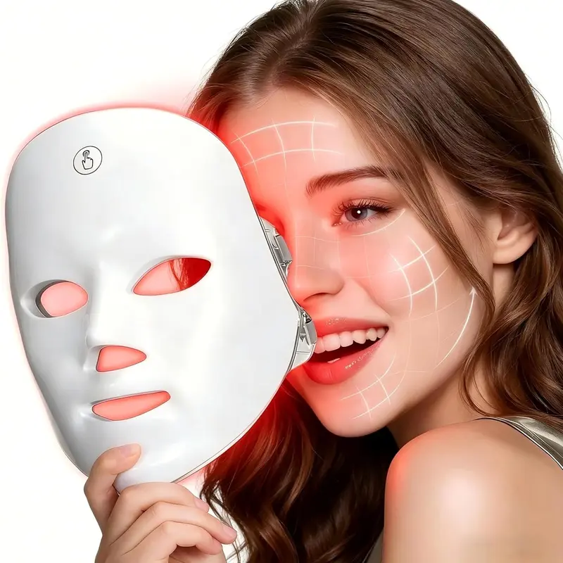 7-LED Light Modes Red Light Therapy Mask for Adults - Rechargeable, Ergonomically Designed, Serum-Enhanced, Sensitive Skin-Friendly, Face & Neck Soft Care, Compact Beauty Tool Upgrade, Anti-Acne, Portable Radiant Skin Home/Gift Use