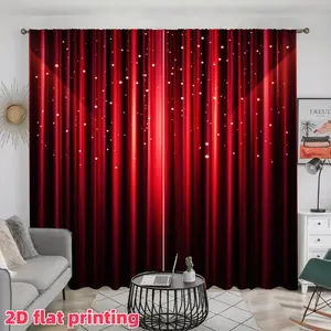 2D Flat 2Pcs Red Stage Curtain Design Window Curtains, Light Luxury Printed Drapes for Living Room, Bedroom, Dining, Hotel, Office, Home Decoration, privacy protection.