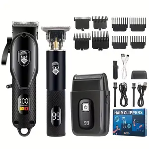 Men's Grooming Shaving Set, Multifunctional Clippers Trimmer Multigroomer 3 In 1 Hair Trimmer Electric Shaver Detail Trimmer Black Hair Clipper With Lcd Display Usb Rechargeable Multiple Guide Combs With Cleaning Brush Perfect Father'S Day Gift