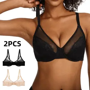 EssElegance Floral Lace Underwire Unlined Unpadded Full Coverage Bra Washable Lingerie Bra TK01 dealsforyoudays
