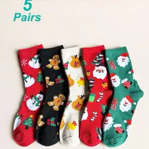 NAPISH Unisex 1 Pair/3 Pairs/5 Pairs/10 Pairs Random Color Christmas Tree & Holiday Element Warm, Soft, Fashionable, Versatile Casual Women Mid-Calf Socks, Fall