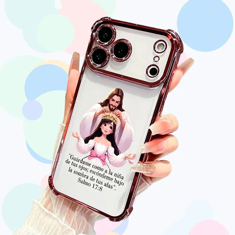 Divine Crown Blessing Electroplated Motivational Smartphone Case Cover, 4-Corner Shockproof Anti-Drop Casing for iPhone 17 Pro Max/16/15/14/13/12/11 Plus, Customized Girly Handheld Phone Accessories for Devices
