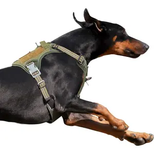Tactical Dog Harness for Large Dogs, No Pull, Reflective, Green, L(Neck:19-25", Chest:21-35")
