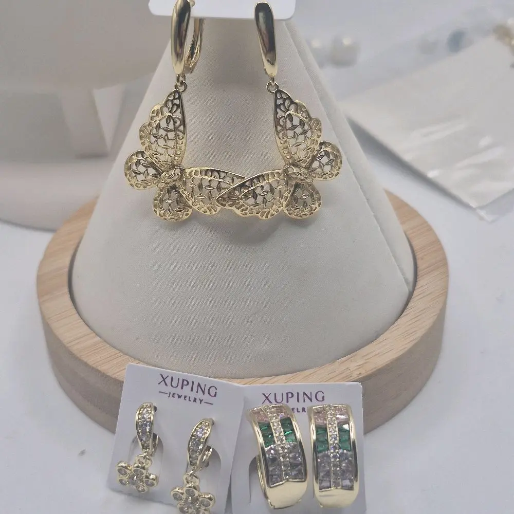 3 pairs earrings plated gold 14k