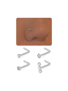 Cute L Shape Nose Ring, Stainless Steel Cubic Zirconia Nose Piercing Jewelry for Women & Girls, Fashion Jewelry for Party, Daily Clothing Decor, Trendy All-match & Exquisite Jewelry for Birthday Gift