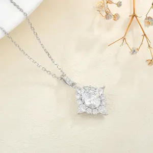 Oval CZ Diamond Pendant Necklace – Sparkling Halo & Teardrop Accent, Silver Plated Elegant Jewelry Gift for Women Modern Versatile Accessories