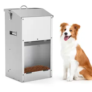 25lbs Large Capacity Stainless Steel Gravity Feeder, Outdoor Automatic Feeding Station for Large Dogs, Pet Dry Food Dispenser, Sturdy and Rustproof