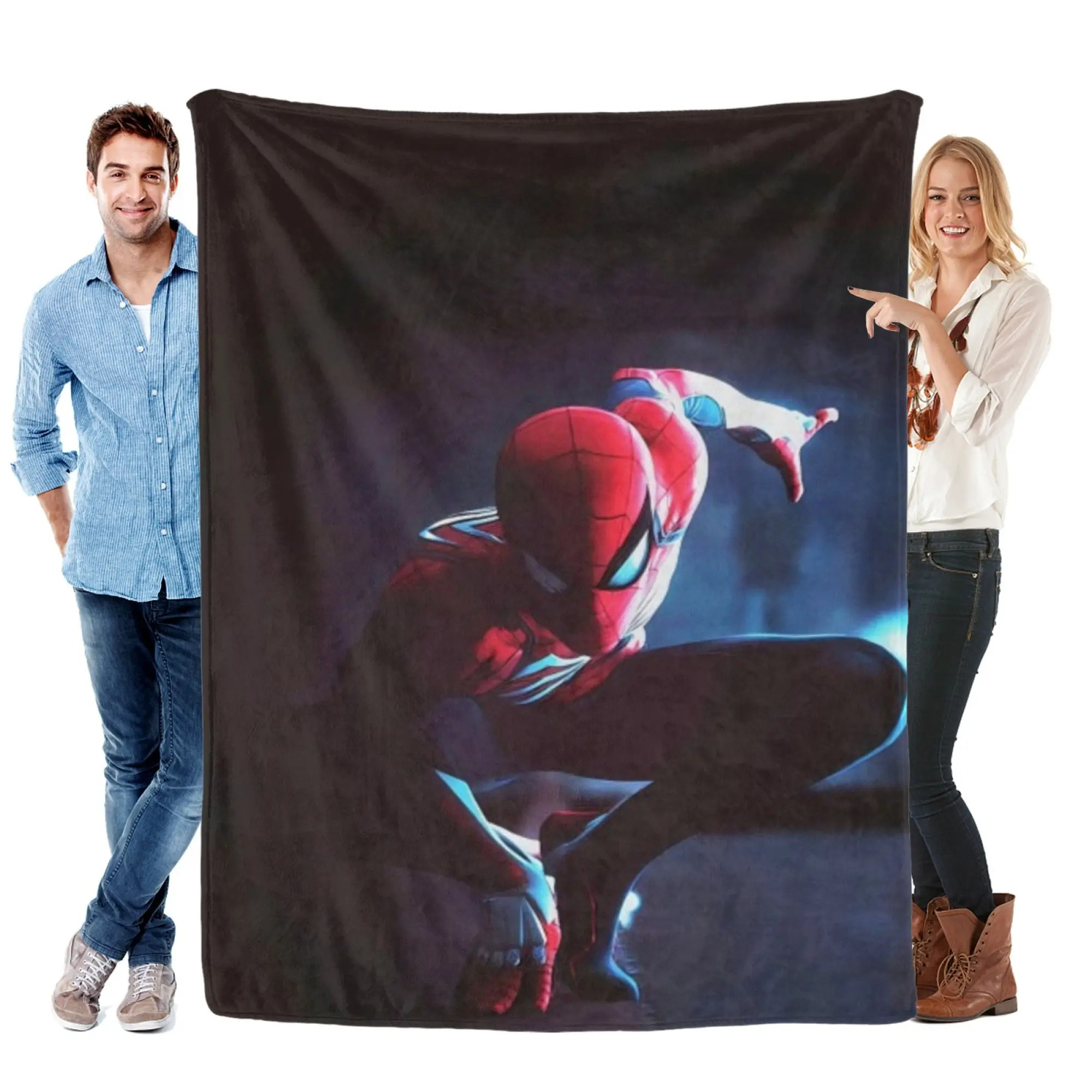 [SummerVibes] MARVEL CLASSIC Spider-Man Action Flannel Blanket - Soft Dark Cinematic Throw for Gaming Room, Boys Bedroom & Couch