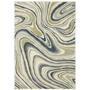 212 MAIN 10x13 ft. Ivory, Blue & Beige Abstract Power Loom Stain-Resistant Rectangle Area Rug, Decorative Low Pile Abstract Rug, Abstract Rugs, Decorative Area Rug