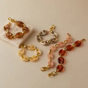 Acrylic-wrapped chain clasp, 23cm，plastic beads, acrylic coffee bean bracelet, gentle and simple bracelet.