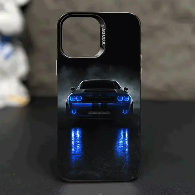 Soft Silicone Blue Light Car Pattern Phone Case for iPhone 17,16,15,14 Pro/Pro Max,13,12,11,XR,XS Plus - 1.2mm Slim Fit, Non-Slip, Rugged Protection, Shockproof, Anti-Scratch, Durable PC Back, Gentle in Hand, Sleek iPhone Accessory