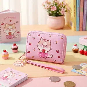 Girls' Cute Kitty Cat Wallet with Strap - Cartoon Coin Purse Small Pink Pouch for Little Girls Kids, Perfect for School, Travel, and Daily Use, Lightweight and Durable Design