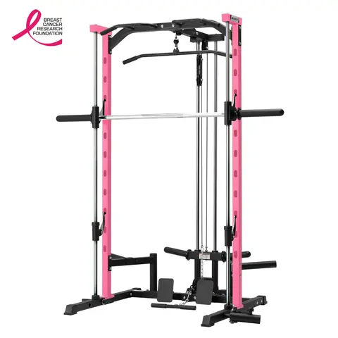 RitFit PSR05 Multifunctional Smith Machine - 440lb Capacity Unisex Home Exercise Machine, Compact At Home Gym Equipment with 13 Accessories, Adjustable Smith Bar for Squats, Presses, Rows, Lat Pulldown System (Black/Pink)