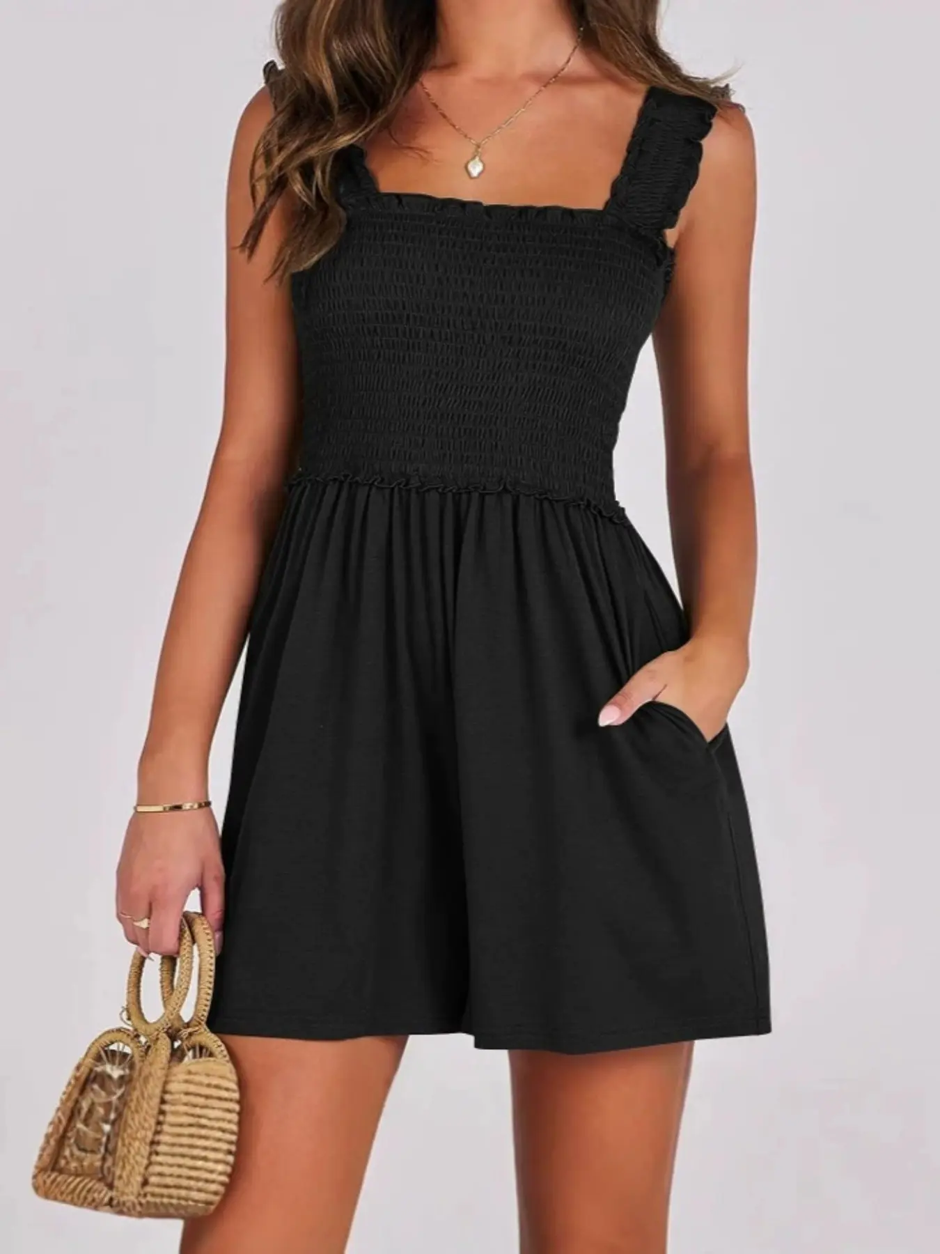 Versatile Fitted Sleeveless Romper, Casual Wide Leg Short Romper, Comfortable All-Season Wear, Perfect for Daily Wear, Women's Clothing