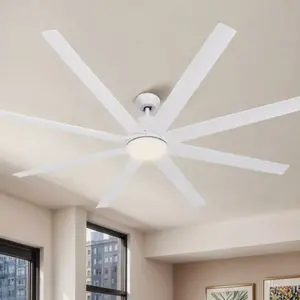 DWVO 72" Modern Ceiling Fan Light Remote Control 6 Reversible Speeds 8 Blades White