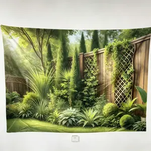Plant Pattern Wall Decor, 1 Count Green Plant Theme Party Banner, Photo Props Background Cloth, Indoor and Outdoor Garden Party Decoration, Ornaments
