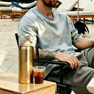 Ow- Metallic Gold-Absolute Sleigh Double-Layer Vacuum Insulated Portable Drinking Cup - Cold-Resistant Stainless Steel Water Bottle with Straw, Comes with Handle and Spout, Suitable for Exercise Use, Must-Have for Travel, Capacity 32 Ounces / 945 ML fathe