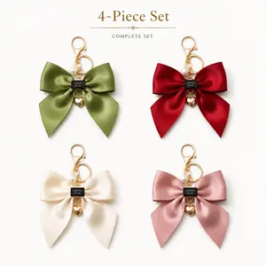 Naviconvex 4 Pack Lightweight Elegant Satin Bow Clip On Bag Charm Set with Pearl Heart Pendant Girly Purse Accessories Women Luggage and Bag Decoration for Totes Backpacks Handbags